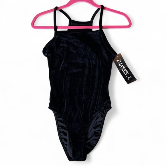 NWT -Danskin Black Velvet Halter Leotard - Size Medium, - Picture 1 of 7